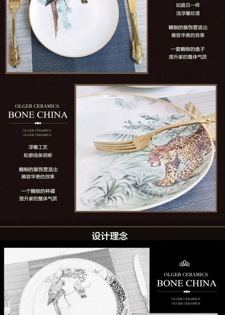 European ceramic western dinner plate, jungle set, steak plate, Coffee cup, afternoon , personalized gift set.