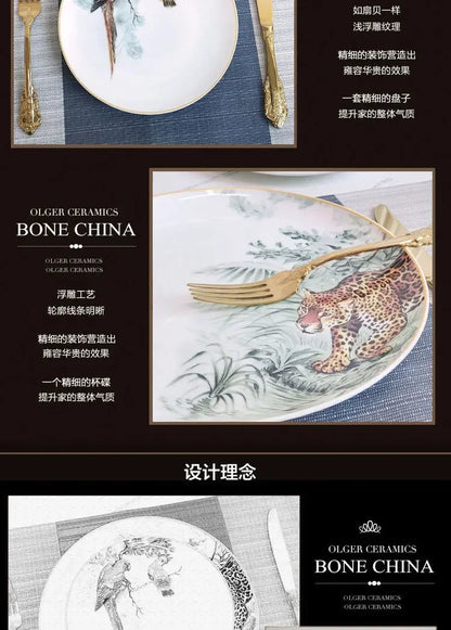 European ceramic western dinner plate, jungle set, steak plate, Coffee cup, afternoon , personalized gift set.