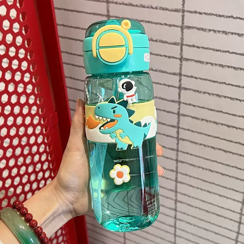 600ml School Girls Cute Water Bottle with Straw for Kids Chilrdren Sports Outdoor Cup.