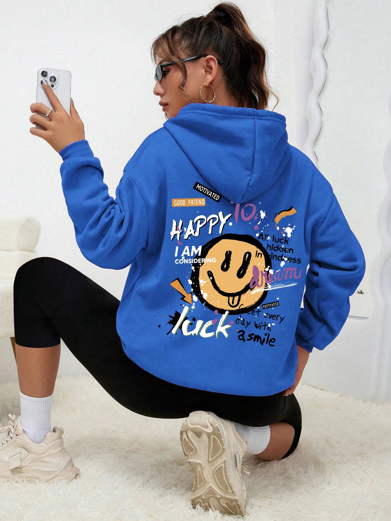 Interesting Graffiti Printing Women Hoodie Fashion Street Hoody Casual Versatile Sweatshirt Autumn Fleece S-Xxl Female Clothing