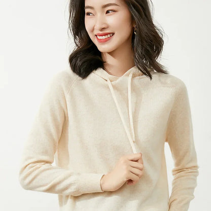 Women's Autumn and Winter New Casual Hoodies Sport Loose Hooded Knitted Hoodie Pullover Sweater