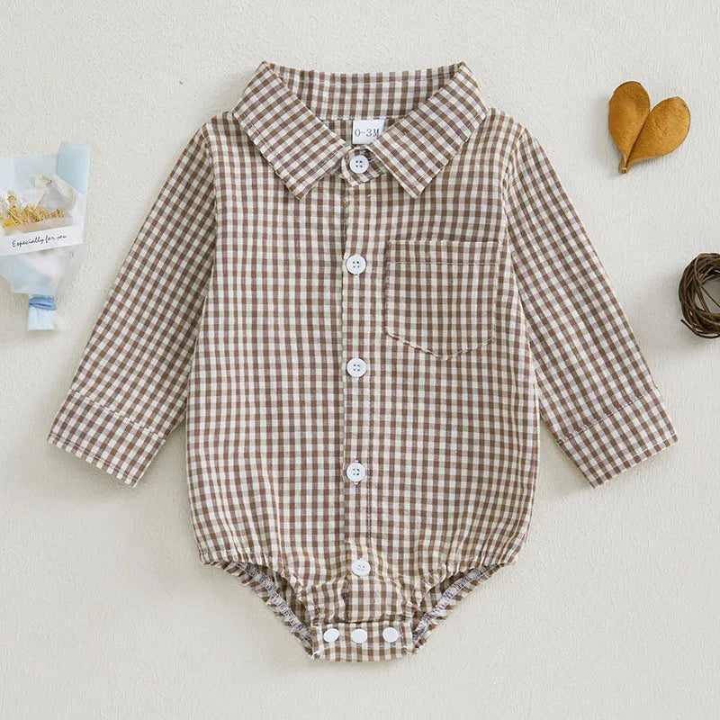 Kleinkind Niedlicher Gitter Revers Overall Kleinkind Dünner Stil Freizeit Einteiliger Baby Herbst Body.