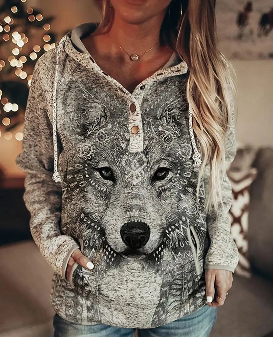 Wolf Hoodie Women Fashion Oversized Hoodies Vintage Sweats Girls Coat Women Sweatshirt Coat Hooded Pullover Owl Tracksuit Autumn.