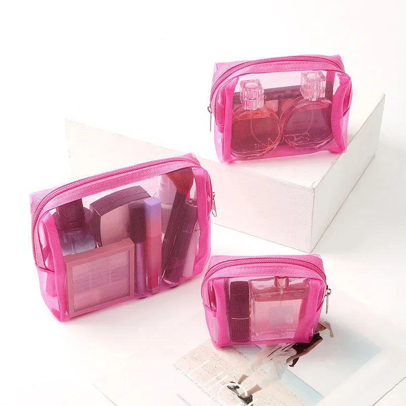 3Pcs/Set Small Large Cosmetic Bags Simple Mesh Storage Toiletry Bag PWomen Female Lightweight Transparent Makeup Bag with Zipper.