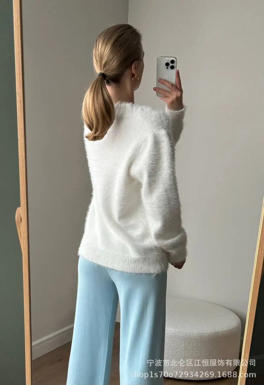 Women New Knitted Thick Cashmere Wool Cardigan Chic V Neck Single Breasted Fashion Long Sleeve Sweater Fall Winter Coat Outwear.