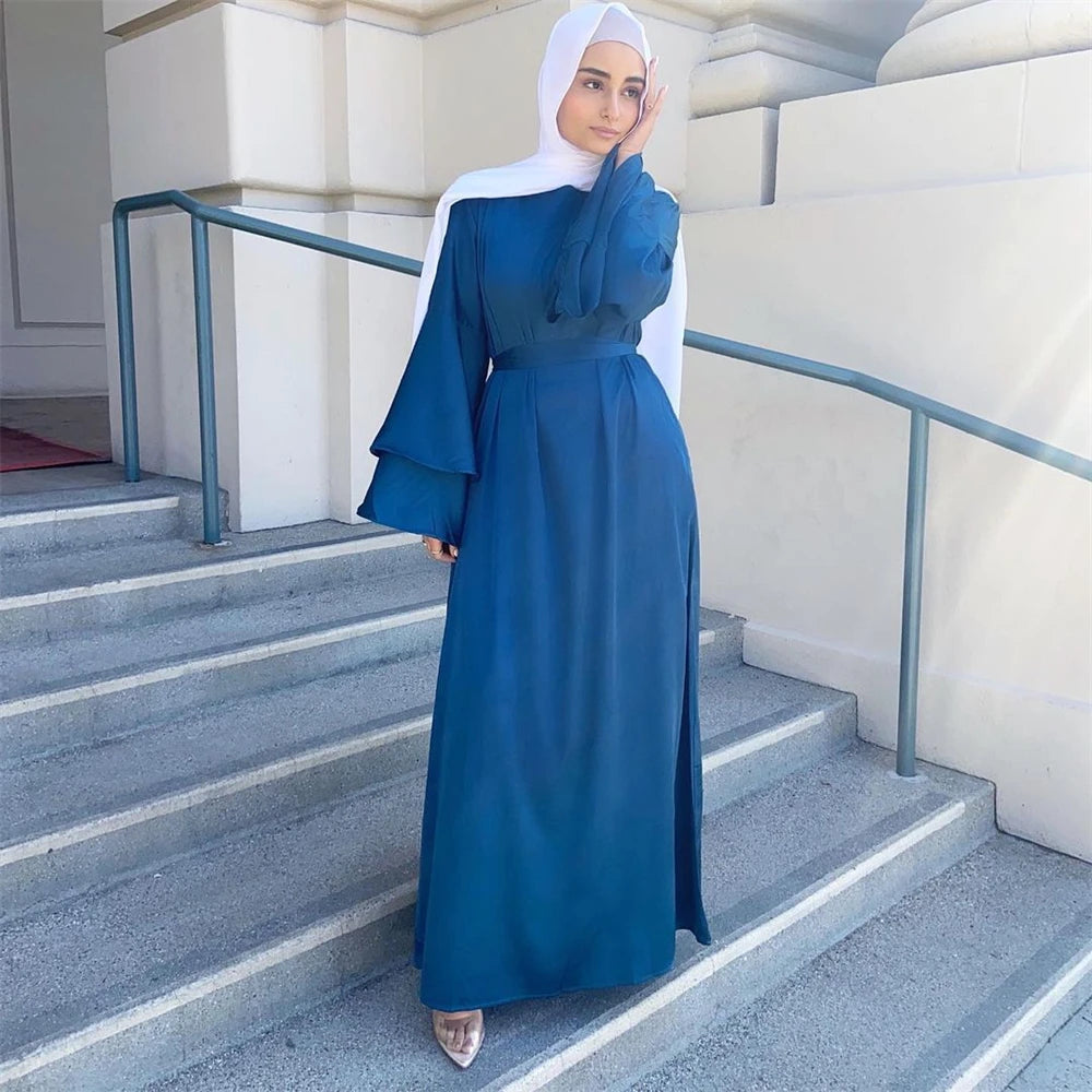 Ramadan Eid Satin Abaya Damen Dubai Islam Prayer Clothes Women Muslim Modest Dress Kebaya Kaftan Robe Vestidos Musulmanes Femme.