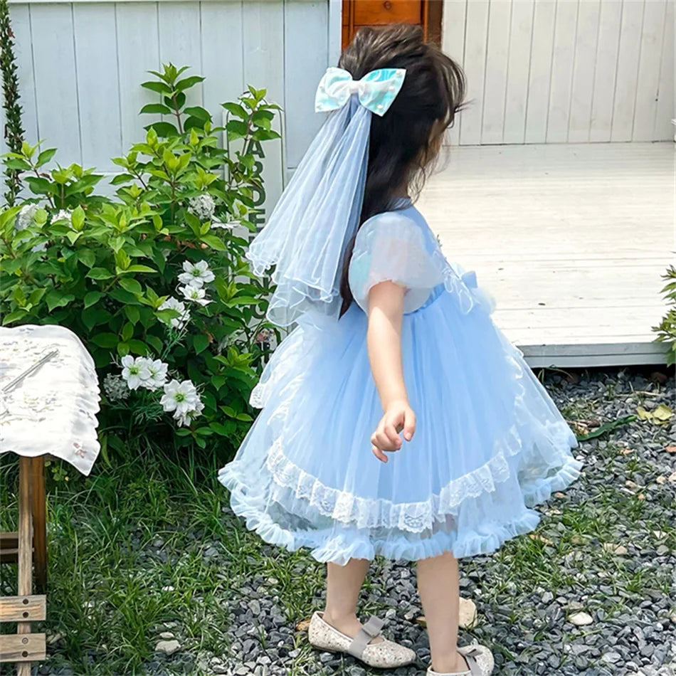 Mädchen Schneekönigin Spitze Schleife Prinzessin Kleid Elsa Cosplay Disney Performance Kleidung Kinder Halloween Karneval Party Fee Outfits