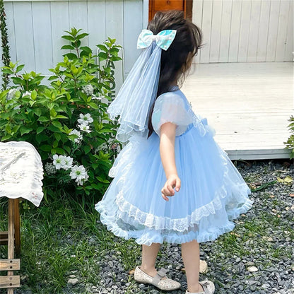 Mädchen Schneekönigin Spitze Schleife Prinzessin Kleid Elsa Cosplay Disney Performance Kleidung Kinder Halloween Karneval Party Fee Outfits