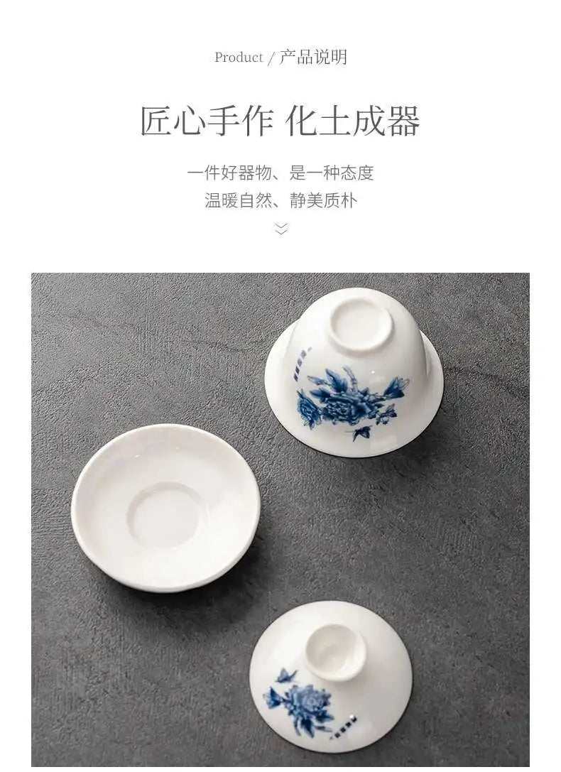 1 gaiwan 4 cups 1 teaboad Ceramic kungfu tea set household  one cover bowl four cups living room kungfu office reception.