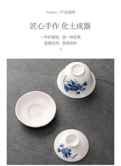 1 gaiwan 4 cups 1 teaboad Ceramic kungfu tea set household  one cover bowl four cups living room kungfu office reception.