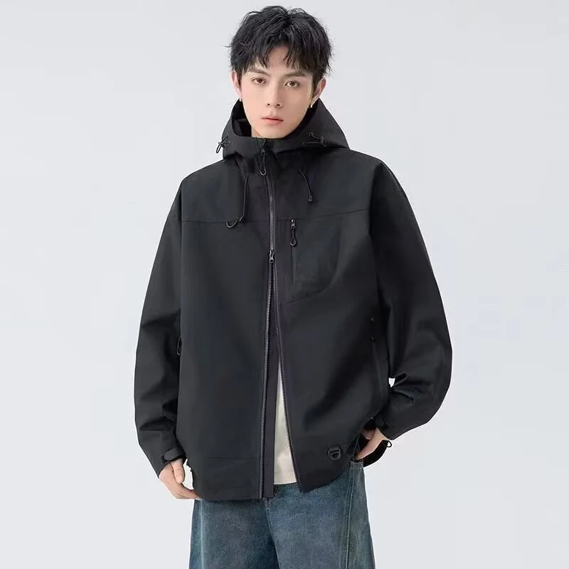 Outdoor Windbreaker Hooded Jacket Men Softshell Zip Up Windproof Waterproof Mountain Skiing Hiking Camping Jacket Autumn Coats.