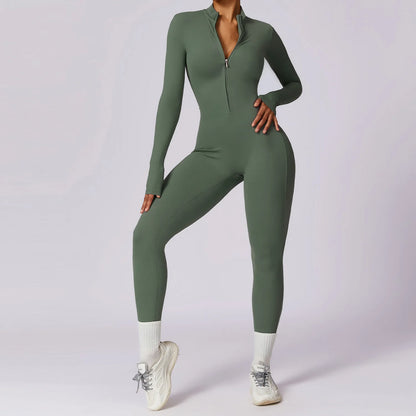 Zipper Long Sleeve Jumpsuit Gym Sportswear Women Yoga Boilersuit Women Sports Jumpsuit Fitness Rompers Stretch Workout Bodysuits