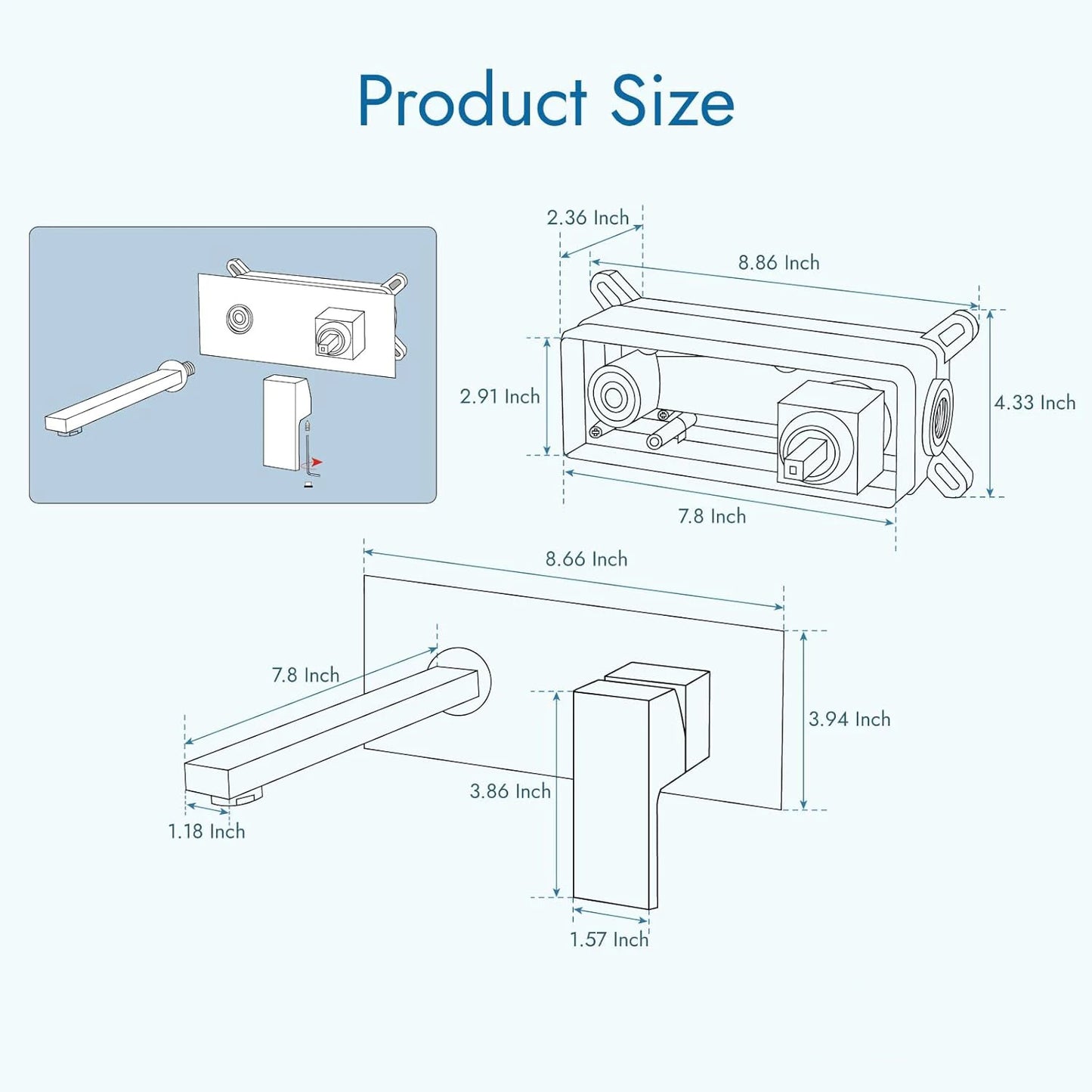 BAKALA Luxury  Mirror Matte  Black White Bathroom Faucet Basin Sink Tap Wall Mounted Square Brass Mixer LT-320BR