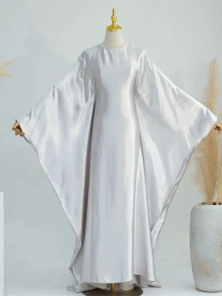 Batwing Satin Shimmer Abaya Damen Dubai Luxury Islam Muslim Kaftan Dress Women Kebaya Vestidos Djellaba Robe Femme Musulmane