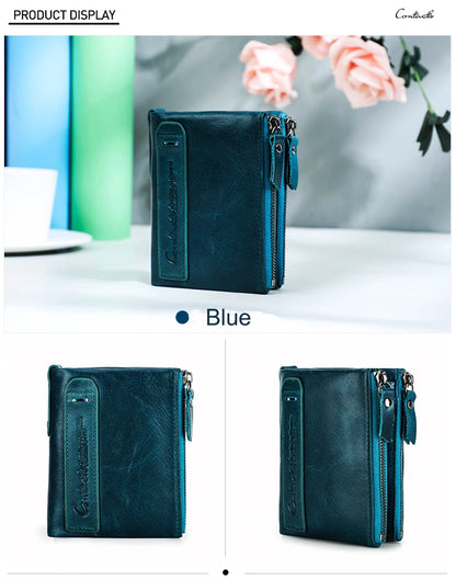 CONTACT'S Genuine Leather Short Wallets for Women Luxury Designer Coin Purse Female Money Clip Card Holder Customize Men Wallets.