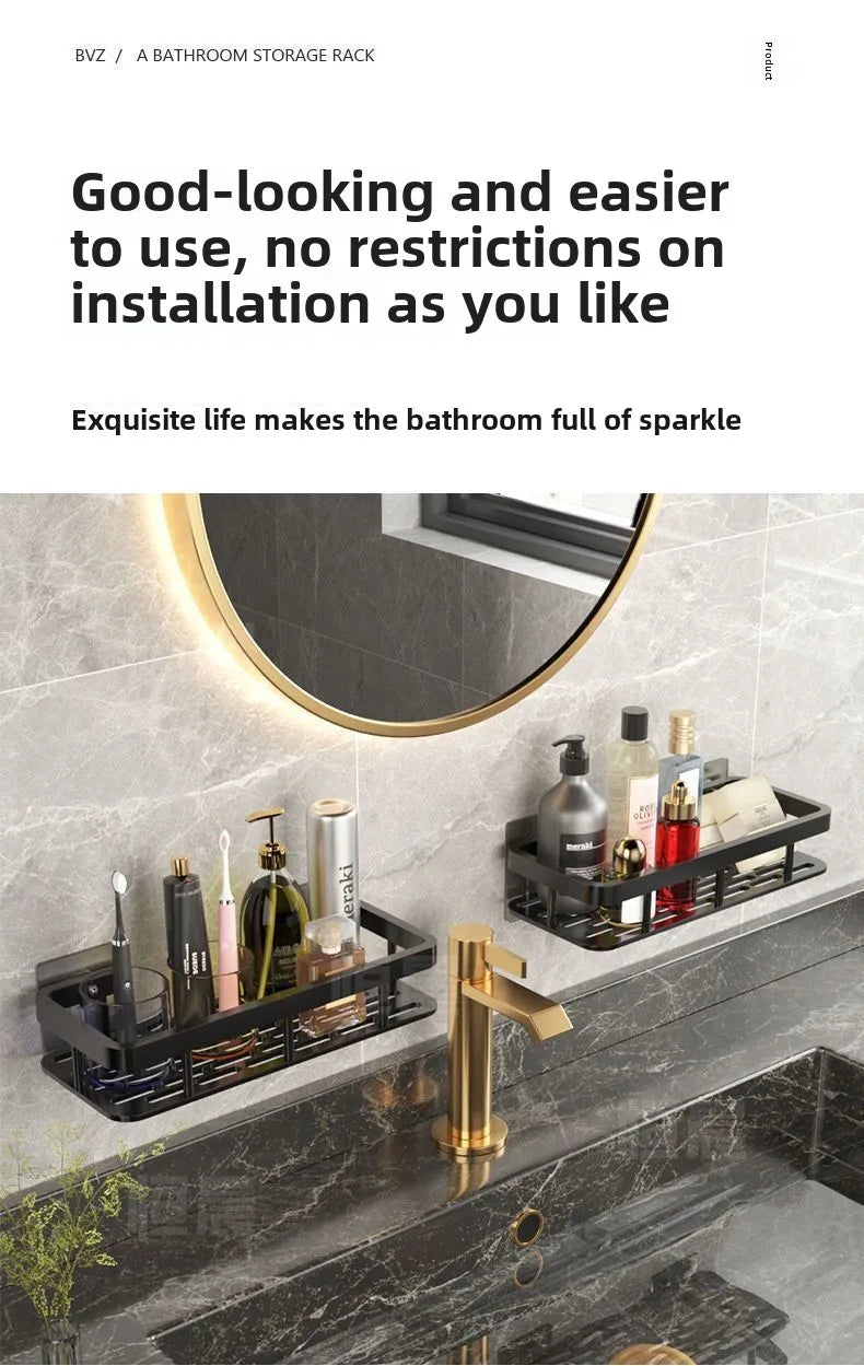 Badezimmerregale, schwarz, rostfrei, Wandmontage, nicht stanzbar, Aufbewahrungsregal, WC, Bad, Waschbecken, Wand-Badezimmerregale