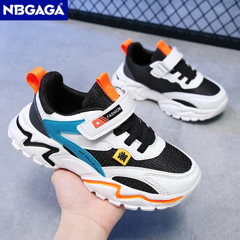 Kid Sneakers Sport Shoes for Boys Fashion Leather Children Breathable Mesh Comfort Shoes Casual Walking Outdoor Running Shoes.