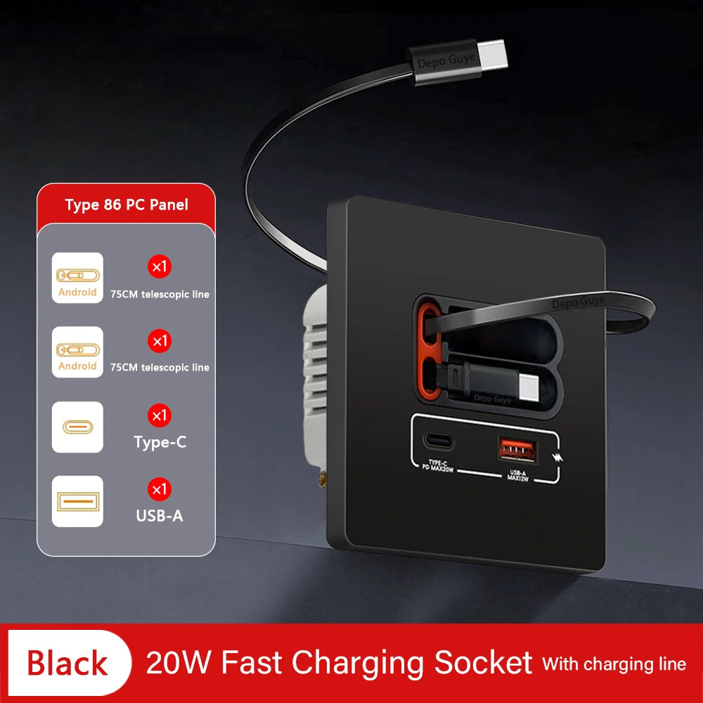 EU Universal 20W USB C Smart Steckdose Panel mit Dual Typ-C Schnellladeanschlüssen Steckdose, Handy-Lade-Typ-C-Buchse.