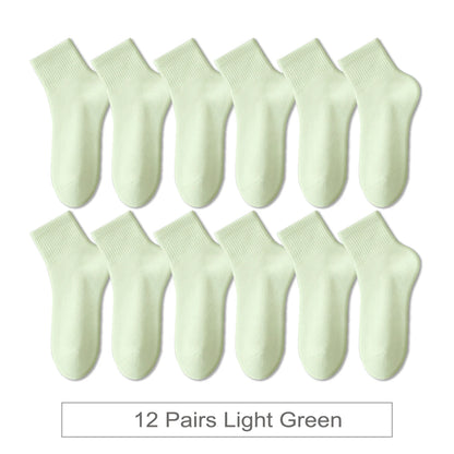 12 Pairs New Woman Cotton Socks Men Sock Short Ankle Colorful Autumn Spring Soft Breathable Colorful Girl Sock.