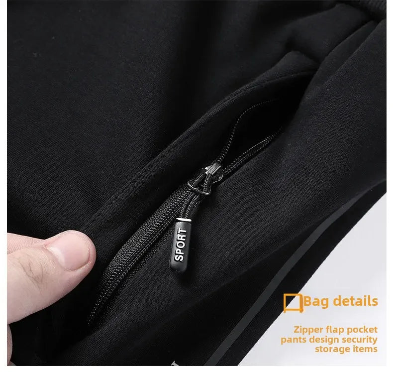 Herbst/Winter Fleece-gefütterte Herren-Hose mit Reißverschluss, warmes Fuß, Freizeithose, Übergröße, lockere Passform, gerade Bein-Jogginghose, trendig