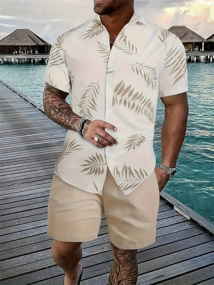 Men's Hawaii Shirt Set Men's 3D Printed Short Sleeve Shirt Shorts Two Piece Summer Beach Lapel Shirt Set Unisex Casual Clothing.