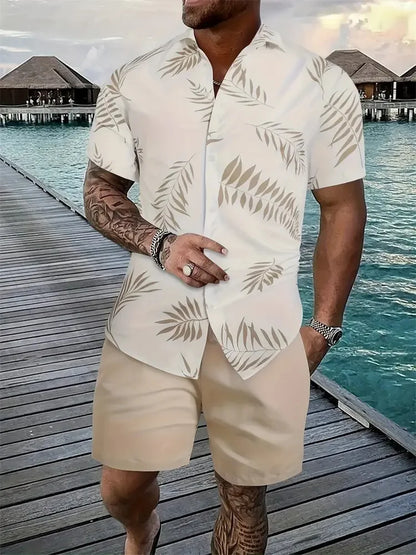 Men's Hawaii Shirt Set Men's 3D Printed Short Sleeve Shirt Shorts Two Piece Summer Beach Lapel Shirt Set Unisex Casual Clothing.