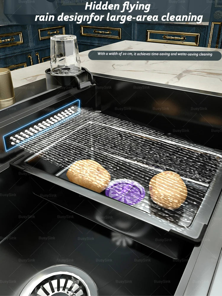 Stainless Steel Kitchen Sink Waterfall Outlet Faucet Multifunctional Large Single Slot Convenient Dishwashing and Vegetable Sink