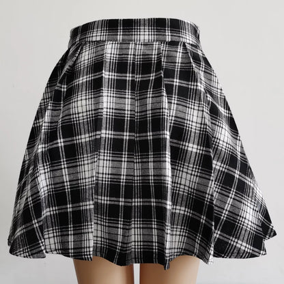 Gothic Sweet Women Pleated Skirt Fashion Plaid Mini High Waist Chic Skirt Kawaii Summer Casual Ladies Plaid Pleated Skirt.