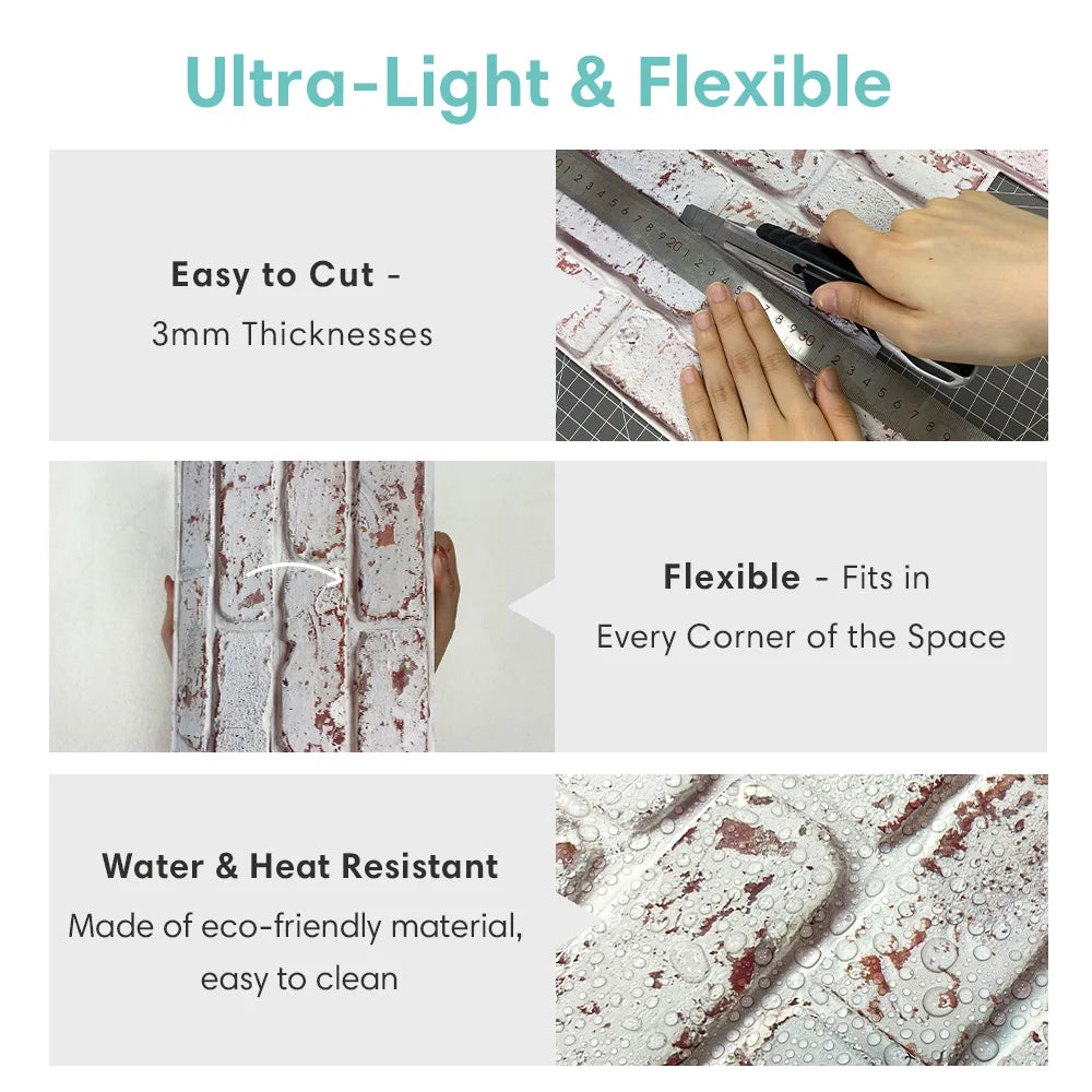 10pcs 3D Faux Brick Wall Sticker, Self-adhesive Wall Panels for Kitchen Backsplash, Bedroom, Living Room Decor, 30 x 30cm