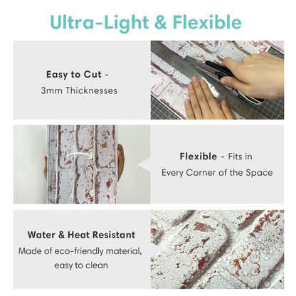 10pcs 3D Faux Brick Wall Sticker, Self-adhesive Wall Panels for Kitchen Backsplash, Bedroom, Living Room Decor, 30 x 30cm