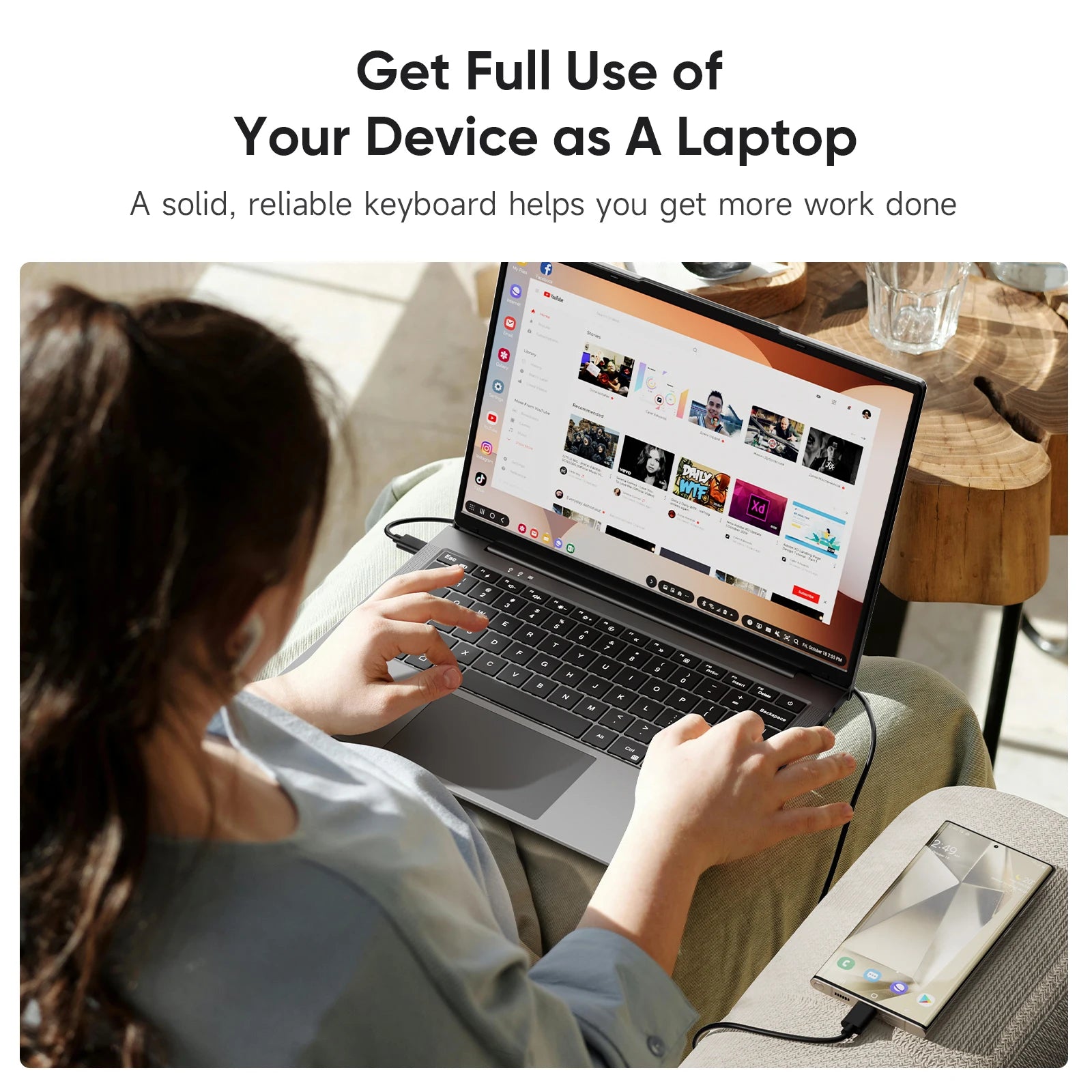 Dopesplay 15.6 inch Portable Lapdock Monitor For Samsung DeX with Keyboard Battery FHD External Screen For Phone Mini PC Laptops.