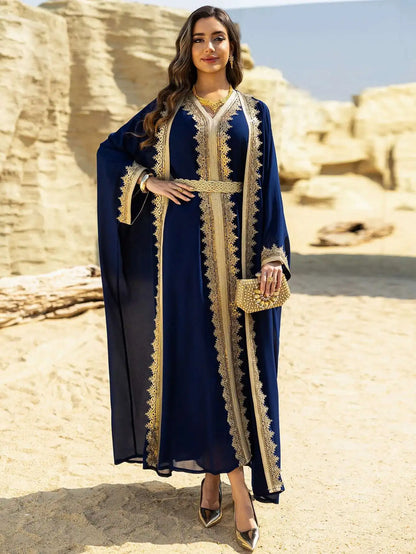 2PCS Muslimische Frauen Luxus Kimono Strickjacke Innere Kleid Set Dubai Abaya Kaftan Marokko Abend Party Kleid Djellaba Eid Jalabiya Neue.