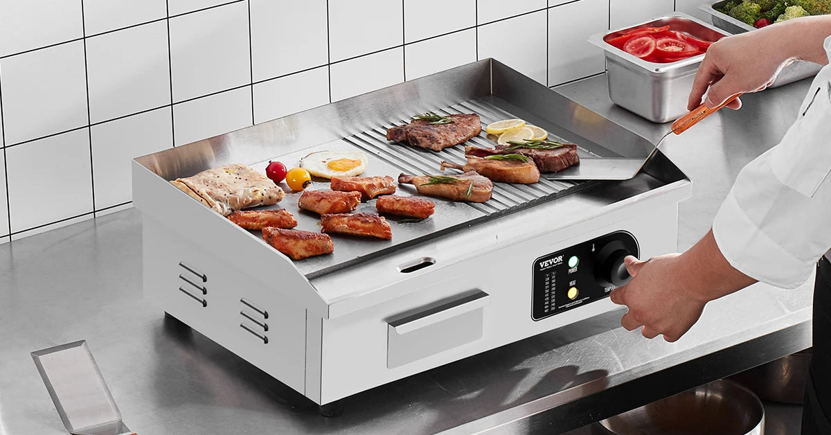 SucceBuy 14"-22" Electric Countertop Griddle Teppanyaki Grill 1600W/3200W Stainless Steel Flat Top Grills for Pancake Chicken.