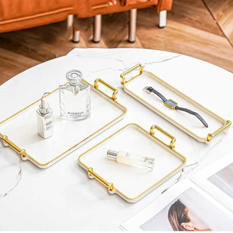 Light Luxury Tray Household Rectangular Cosmetics Storage Tray Living Room Water Cup Storage Hotel Apartment Storage Tray.