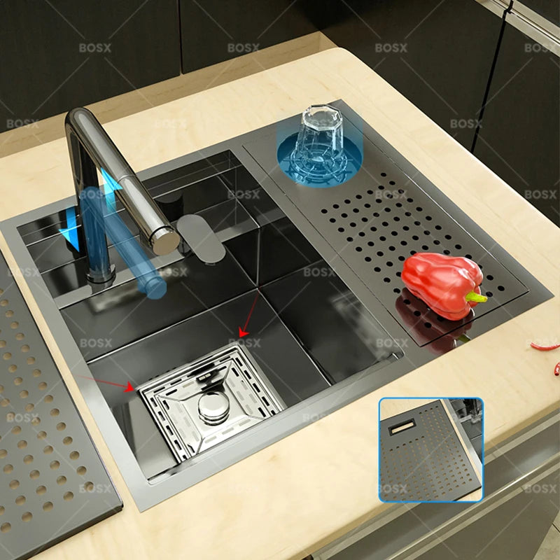Versteckte Küchenspüle aus Edelstahl, Unterbau, Mini-Einzelschlitz, klein, multifunktional, für Wohnmobile, Café, Bar, Waschbecken mit Deckel, Gartenbalkon