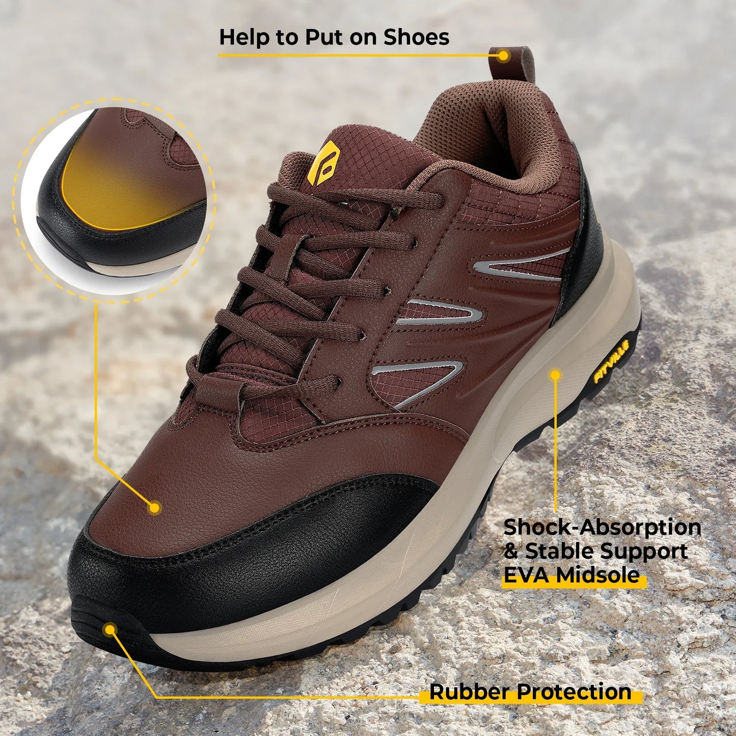 FitVille Men'S Widened Hiking Waterproof Outdoor Work Hiking Shoes With Arch Support To Relieve Heel Pain Lightweight Non-Slip.