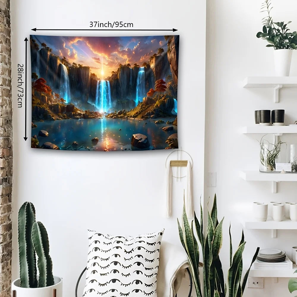 1pc Landscape Theme Waterfall Canyon Tapestry, Ultra Large Polyester Wall Hanging for Living Room Bedroom Office, Indoor Use.