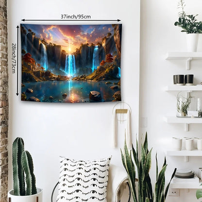 1pc Landscape Theme Waterfall Canyon Tapestry, Ultra Large Polyester Wall Hanging for Living Room Bedroom Office, Indoor Use.