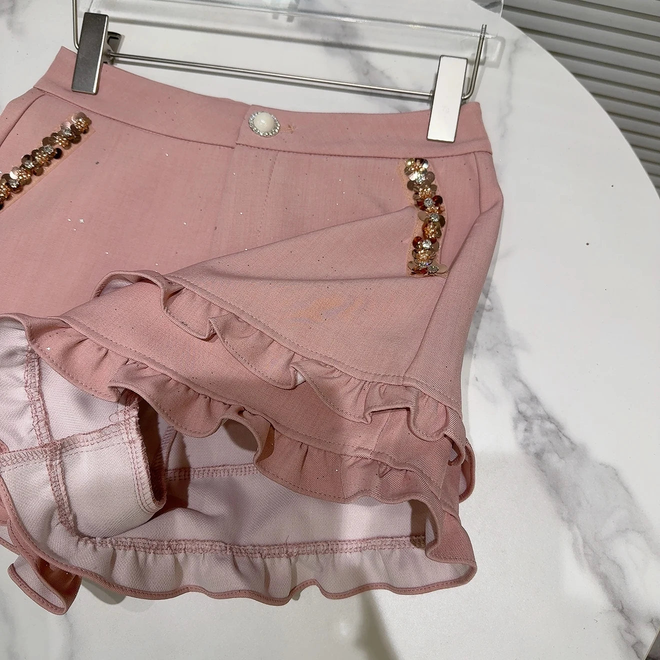 2025 Summer Clothes New Fashion Sequined Beaded Fungus Edge Pants Three-point Shorts Sweet Girls Temperament Short Pants Women.