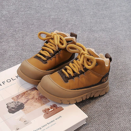 Winter Plush Boots For Children PU Leather Waterproof Boy's Warm Cotton Shoes Thick Warm Platform Teenager Kid's Snow Boots