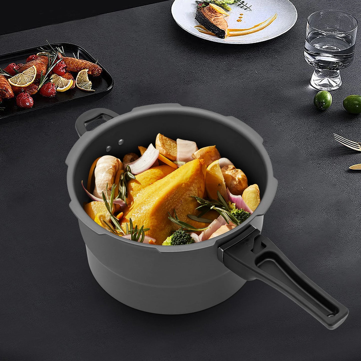 7L 24CM 80Kpa Ultra Wear-Resistant Medium Ratio Double Bottom Pressure Cooker Aluminum Alloy Pressure Cooker For Cooking Stewing