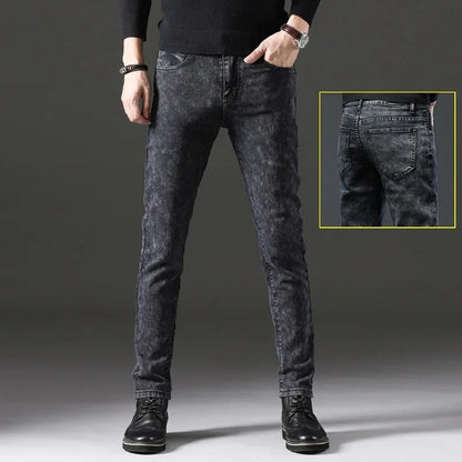 Slim Fit Men's Jeans Casual Elastic Korean Style Autumn Grey Trendy Long Pants Versatile Slim Legged Casual Trousers