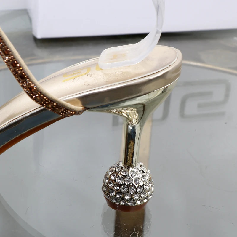 Luxury fashion sandals 2024 Summer New Rhinestone Fairy Open-toe Ring-foot Strap rome sandals with High Heel Women Shoes Banquet.