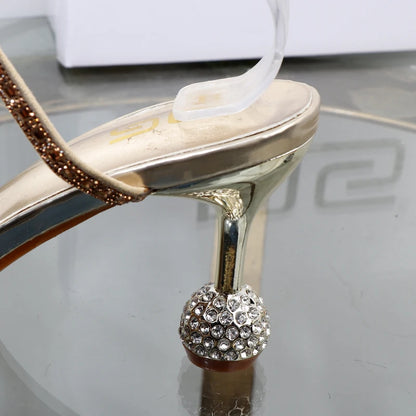 Luxury fashion sandals 2024 Summer New Rhinestone Fairy Open-toe Ring-foot Strap rome sandals with High Heel Women Shoes Banquet.