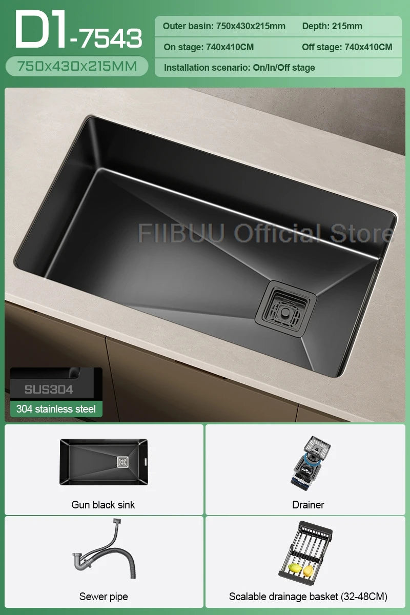 304 Stainless Steel Kitchen Sink Single Bowl Thickened Material Undermount Basin Vegatable Workstation With Drain Accessories