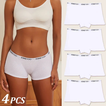 4Pcs Women Cotton Boxers Underwear Seamless Ice Silk Shorts Solid Color Ladies Soft Boyshorts Plus Size Cotton Boxers M/L/XL.