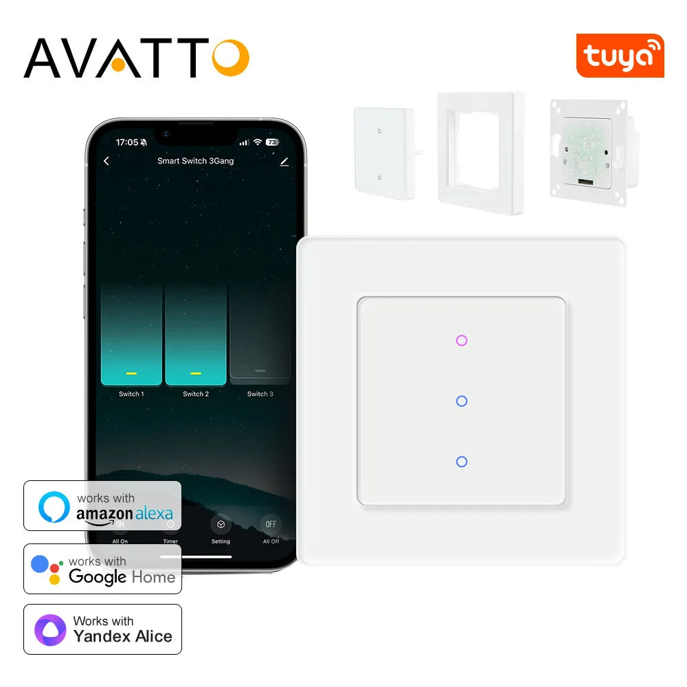 AVATTO Tuya WiFi Smart Licht Schalter Motorisierte Jalousien Shutter Vorhang Schalter Touch Glas Schalter Funktioniert Mit Alexa Google Hause.