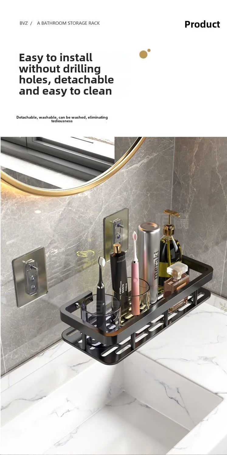 Badezimmerregale, schwarz, rostfrei, Wandmontage, nicht stanzbar, Aufbewahrungsregal, WC, Bad, Waschbecken, Wand-Badezimmerregale