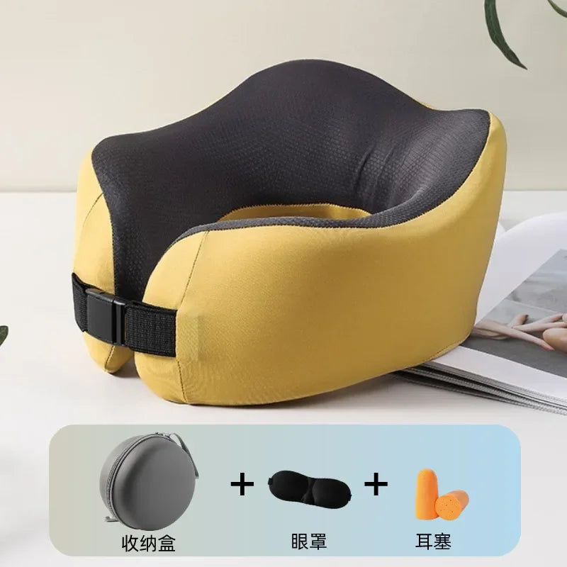 Ice silk U-shaped travel neck pillow airplane pillow neck pillow portable adjustable memory cotton U-shaped pillow.