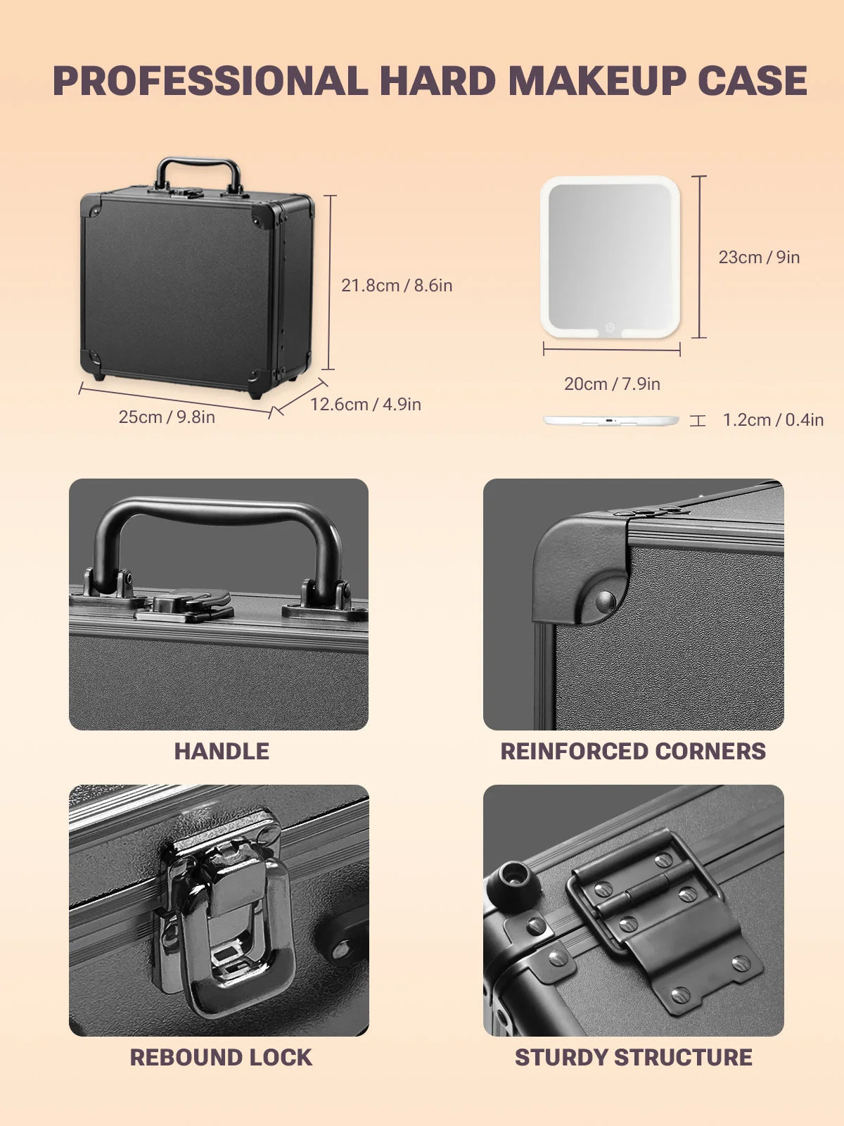 Portable Makeup Case With Light and Mirror 3 Adjustable Brightness LED Cosmetic Case Makeup Organizer Travel Train Case Storage.